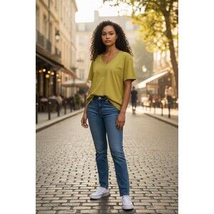 Additions by Chico's Womens Yellow Green Short Sleeve T-Shirt Size 3 (xl) NWT